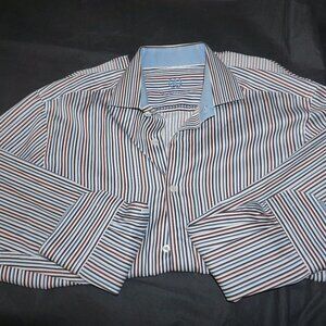 BUGATCHI UOMO Luxury Men's Striped Embroidered Logo Button Up Shirt 15.5